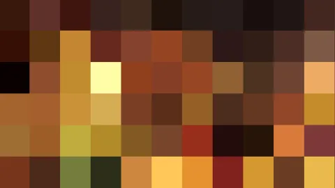 Abstraktes Mosaik aus quadratischen Pixelfeldern in Braun, Ocker, Orange und Gelb, mit einzelnen dunklen und hellgelben Feldern.