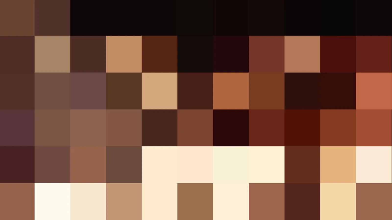 Grobes Pixelmosaik in Braun-, Creme- und Schwarztönen, oben dunkel, in der Mitte helle Hauttöne
