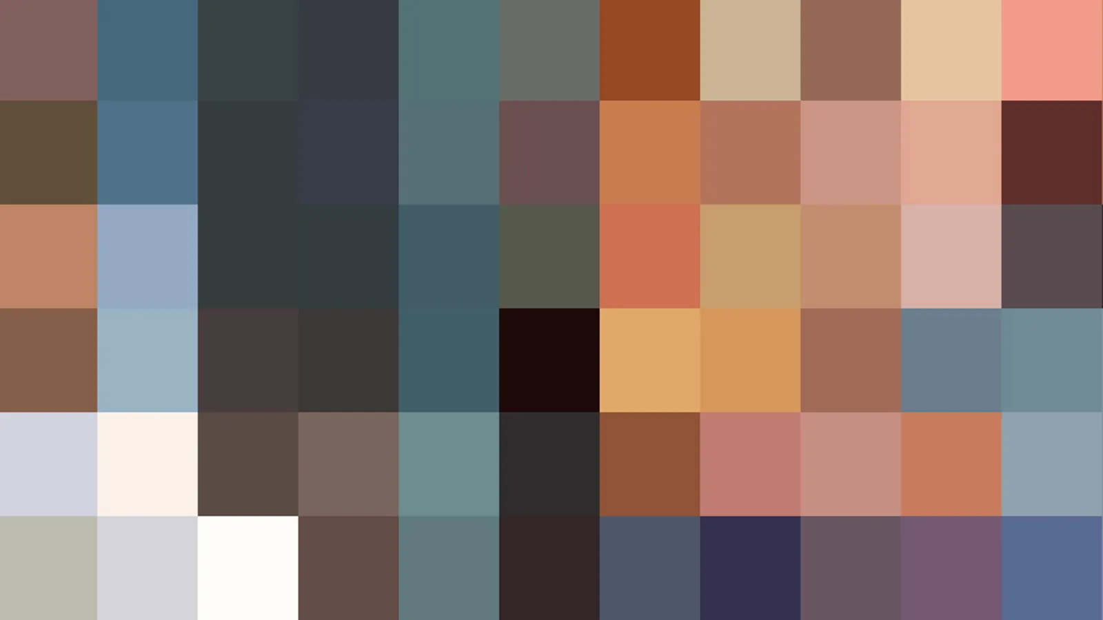 Raster aus farbigen Quadraten in Braun, Blau, Grau und Rosa, ohne erkennbares Motiv.
