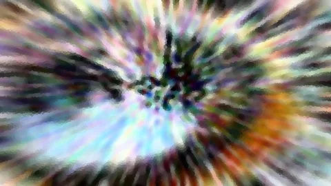 Abstraktes Bild mit bunten, radial von einem dunklen Zentrum ausgehenden Streifen in Pastelltönen.