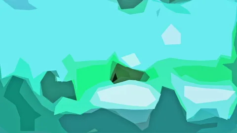 Abstrakte Komposition aus türkisen und grünen Polygonen, oben eine große helle Fläche, unten dunklere Formen.
