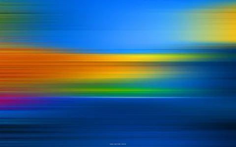 Horizontal verwischte Streifen in Blau, Orange, Gelb, Grün und einem violetten Band auf dunkelblauem Grund, oben rechts ein gelber Lichtfleck.