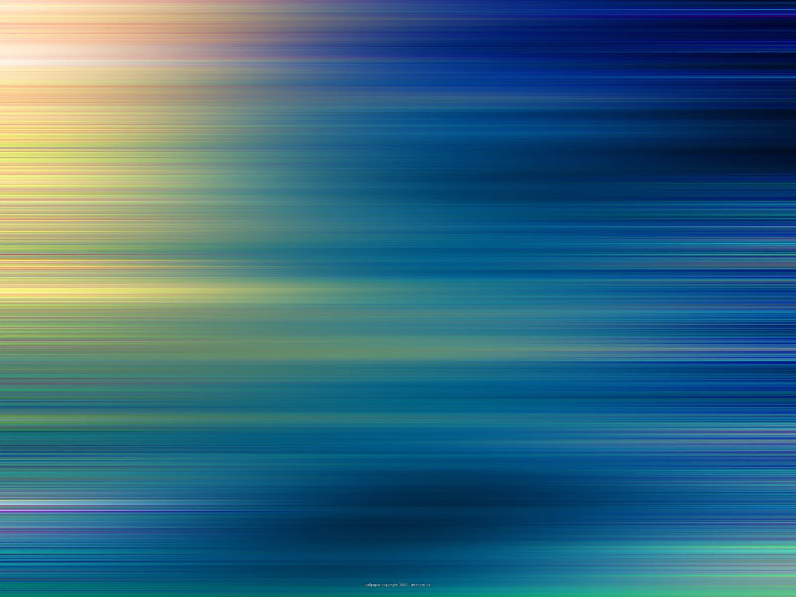 Abstrakte horizontale Streifen in Blau, Türkis und Gelb, die von links oben nach rechts unten verlaufen und sich zu einer dunklen Zone unten Mitte verdichten.
