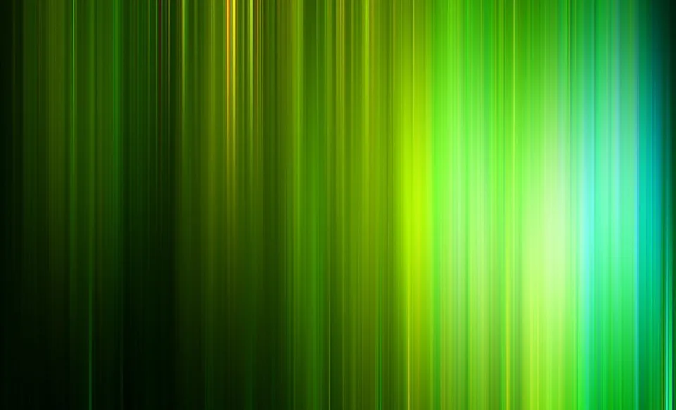 Vertikale grüne Lichtstreifen, rechts heller und türkis schimmernd, links in dunklem Grün auslaufend.