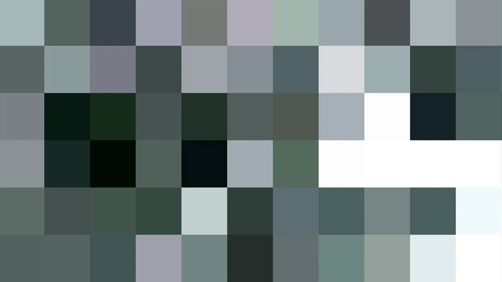 Pixeliges Raster aus grauen, dunkelgrünen, schwarzen und weißen Quadraten, rechts unten ein weißer Bereich.