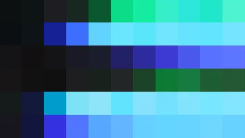 Raster aus farbigen Quadraten, von fast schwarz über Grün und Türkis bis zu leuchtendem Blau und Violett.