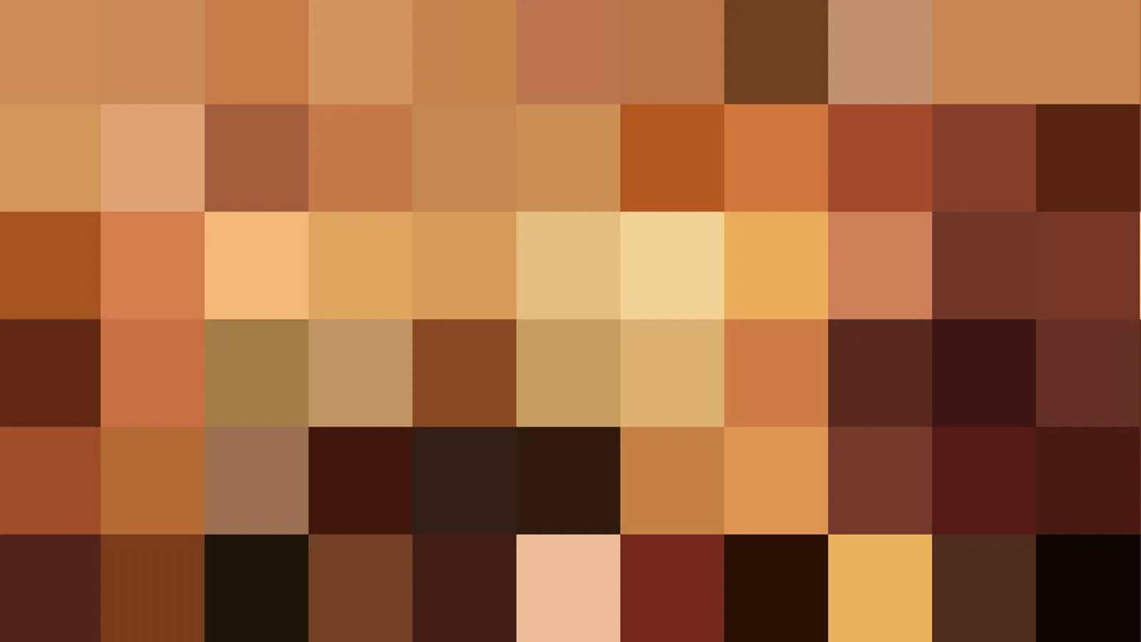 Abstraktes Mosaik aus quadratischen Pixelfeldern in Orange, Braun, Ocker und Beige, ohne erkennbares Motiv.
