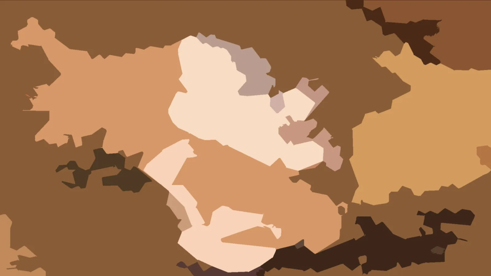 Abstrakte Komposition aus unregelmäßigen Flächen in Braun-, Beige- und Sandtönen, dunkle Schatten am unteren und rechten Rand.