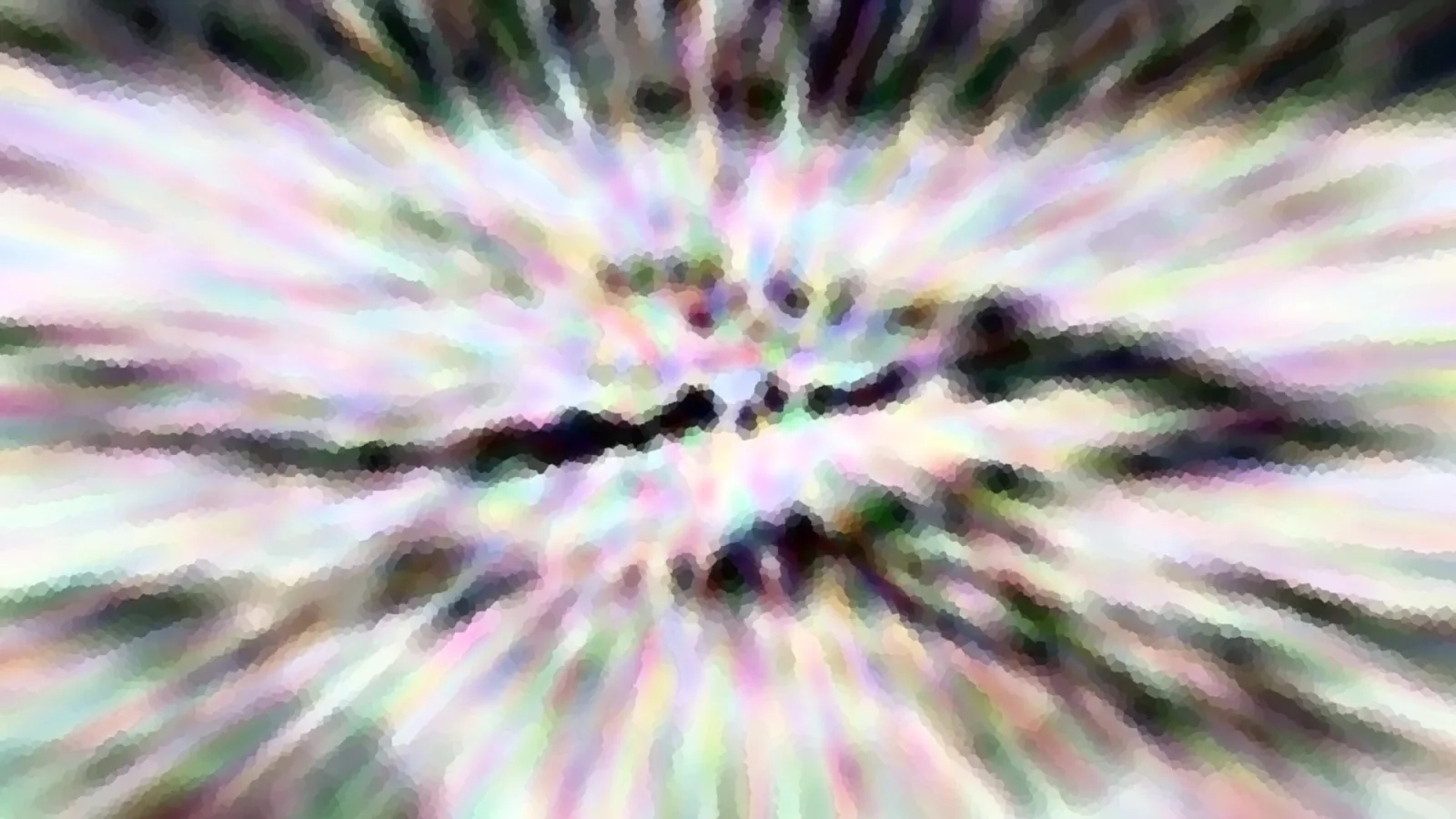 Abstrakte Komposition aus radial verlaufenden, pastellfarbenen Streifen mit dunklen Schlieren in der Bildmitte.