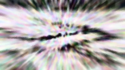 Abstrakte Komposition aus radial verlaufenden, pastellfarbenen Streifen mit dunklen Schlieren in der Bildmitte.
