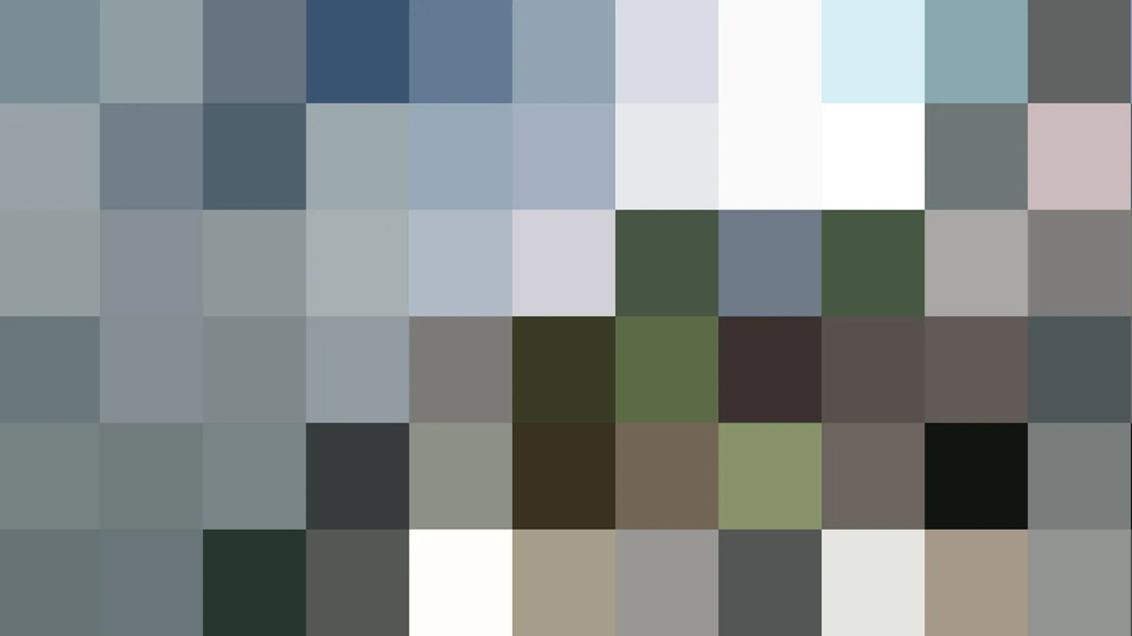 Raster aus kleinen Farbflächen in Grau, Blaugrau, Olivgrün und Dunkelbraun, oben heller, unten dunkler.