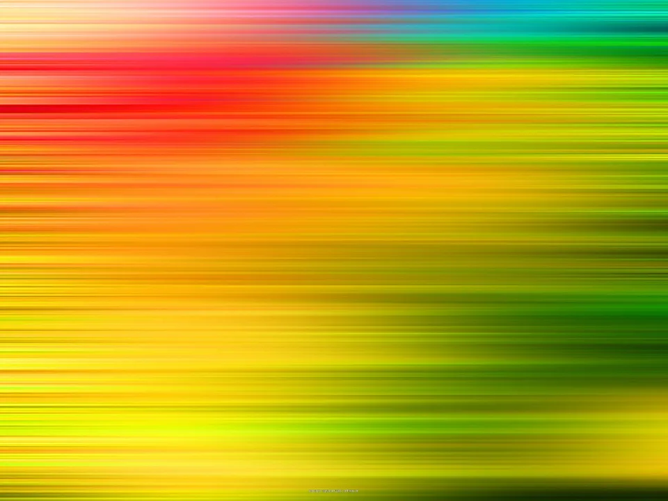 Abstraktes Bild aus horizontalen, verwischten Farbstreifen in Rot, Orange, Gelb, Grün und Türkis, oben heller, unten dunkler werdend.