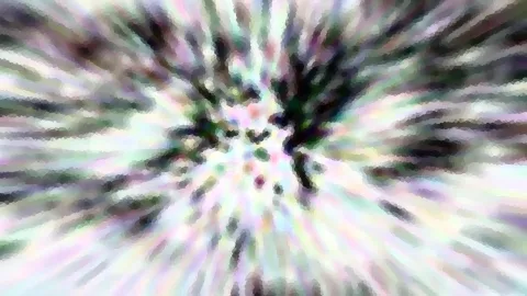 Abstraktes Bild mit radialen Schlieren in Pastellfarben, die von einem dunklen Zentrum nach außen strahlen, mit körniger, pixeliger Struktur.