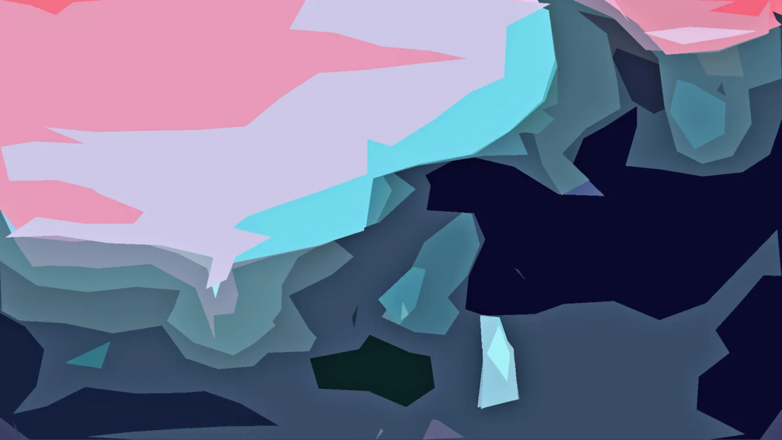 Abstrakte geometrische Flächen in Rosa, Lila, Cyan und Dunkelblau.