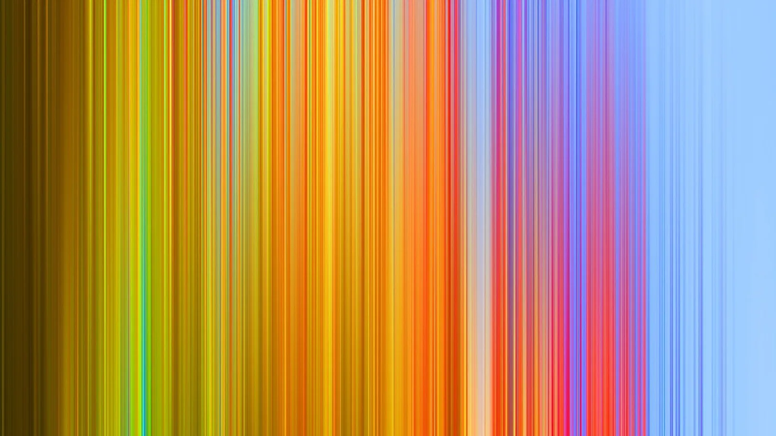 Abstraktes Bild aus senkrechten, verwischten Streifen in Gelb, Orange, Rot, Violett und Hellblau, die von links nach rechts ineinander übergehen.