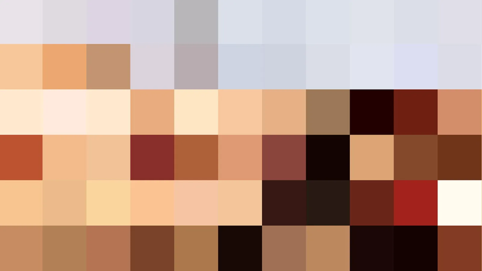 Raster aus quadratischen Farbfeldern in Pastellgrau, Beige, Braun und Dunkelrot, ohne erkennbares Motiv.