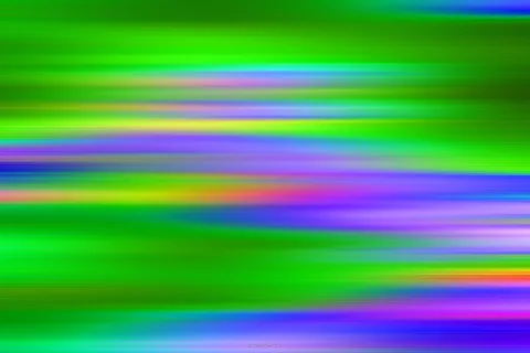 Abstrakte Komposition aus horizontalen, verwischten Streifen in Grün, Violett, Blau, Pink und Gelb, die sich von links nach rechts ziehen.