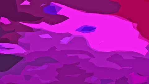 Abstrakte Komposition aus flachen, kantigen Formen in Magenta, Violett und einem kleinen Blau
