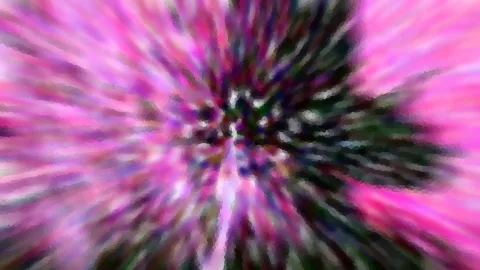 Abstrakte radiale Unschärfe in Pink und Magenta, im Zentrum dunkle Grün- und Schwarztöne.