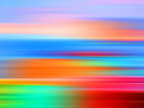 Abstrakte, horizontal verwischte Farbstreifen in Blau, Orange, Rot und Grün.