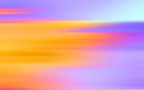 Horizontal verwischte Streifen in Orange, Gelb, Violett und Pink auf hellblauem Hintergrund