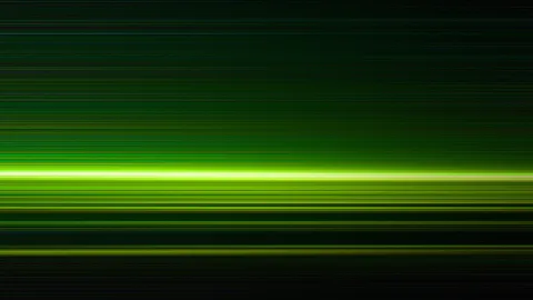 Horizontale grüne Lichtstreifen auf dunklem Hintergrund, am hellsten in der Bildmitte.