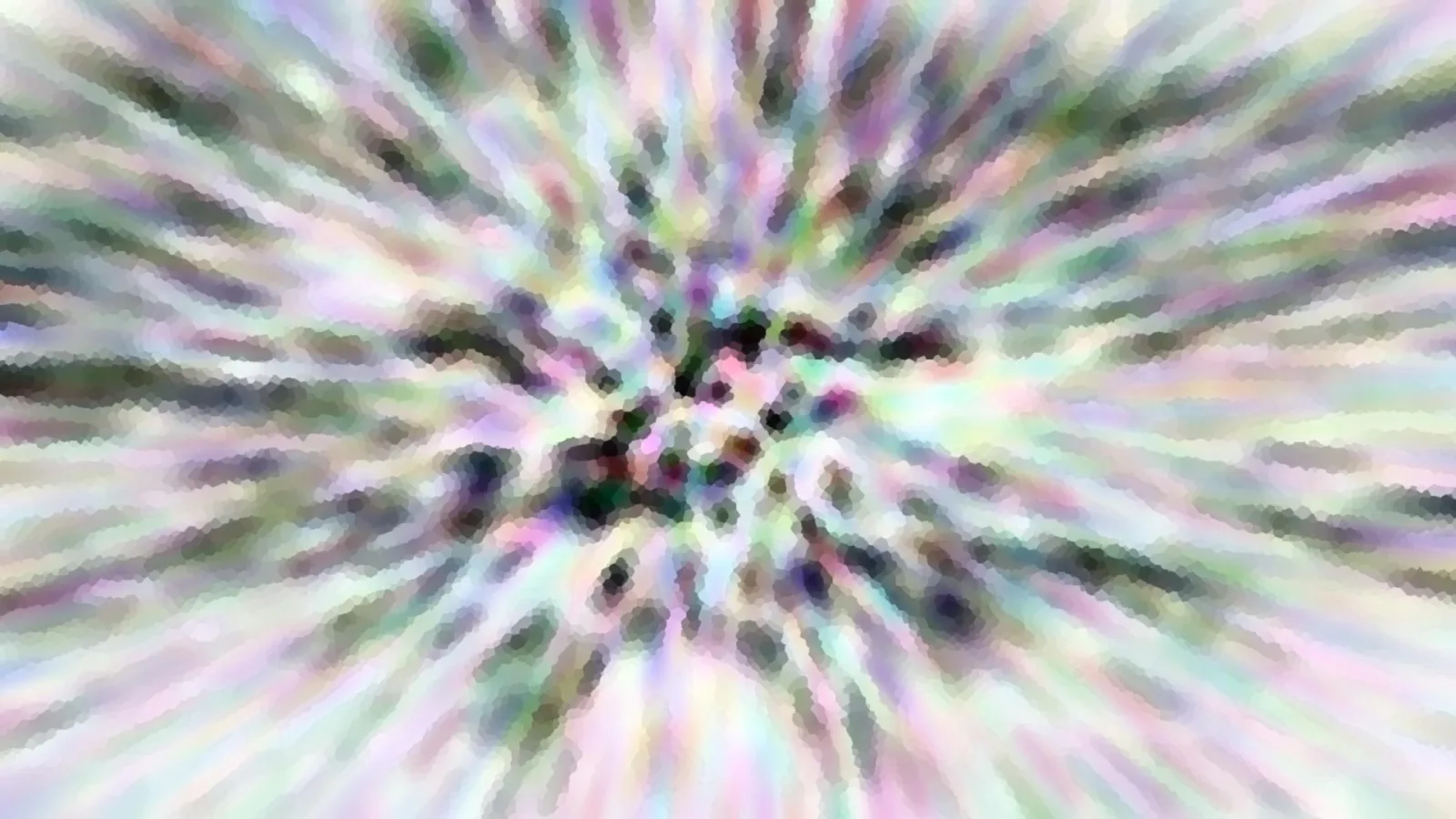 Abstraktes Bild mit pastellfarbenen Streifen, die von einem dunklen Zentrum in der Bildmitte nach außen strahlen, verwischt und leicht pixelig.