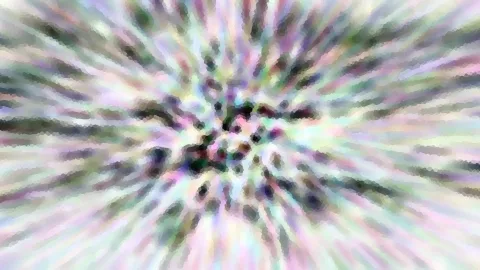 Abstraktes Bild mit pastellfarbenen Streifen, die von einem dunklen Zentrum in der Bildmitte nach außen strahlen, verwischt und leicht pixelig.