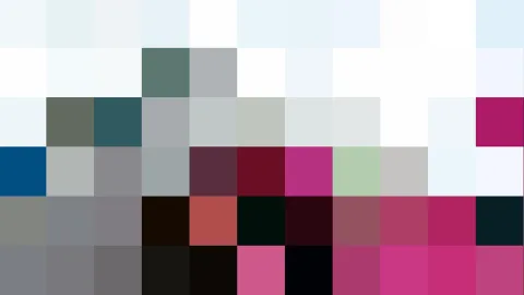 Ein Raster aus farbigen Quadraten: oben und rechts hell und weiß, in der Mitte graue und dunkelgrüne Felder, unten magentafarbene, rote und schwarze Blöcke.
