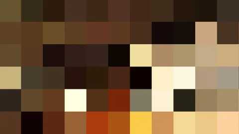 Abstraktes Raster aus quadratischen Farbfeldern in Braun, Beige, Gelb und Schwarz, die von dunklen Tönen links und oben zu hellen Tönen rechts übergehen.