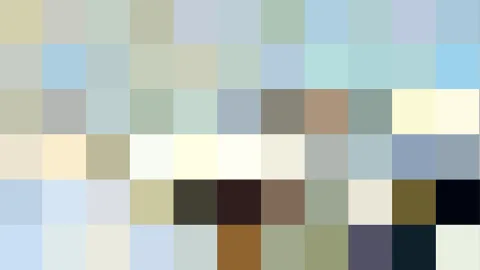 Rasterbild aus rund sechzig rechteckigen Farbfeldern in Pastelltönen, Beige, Blau, Grün und Grau, dunklere Felder unten rechts und in der Mitte.