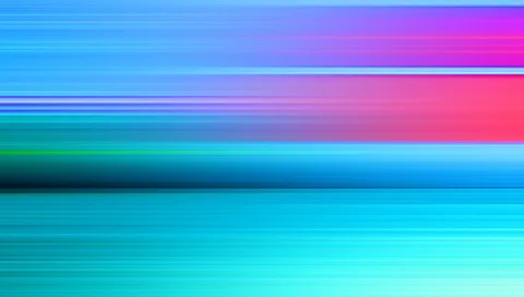 Horizontale, verwischte Streifen in Blau, Violett, Pink und Türkis mit einem dunklen Schatten in der unteren Mitte.