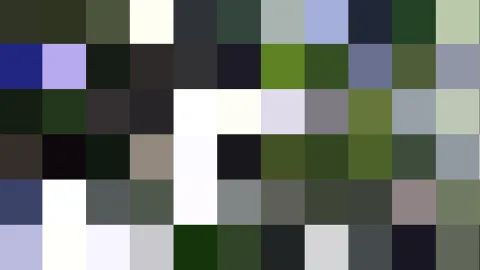 Mosaik aus quadratischen Farbfeldern in Dunkelgrün, Blau, Weiß und Grau, ohne erkennbares Motiv.