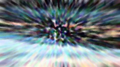 Abstraktes Bild mit bunten Farbstrahlen, die von einem dunklen, leicht hellen Zentrum radial nach außen laufen.