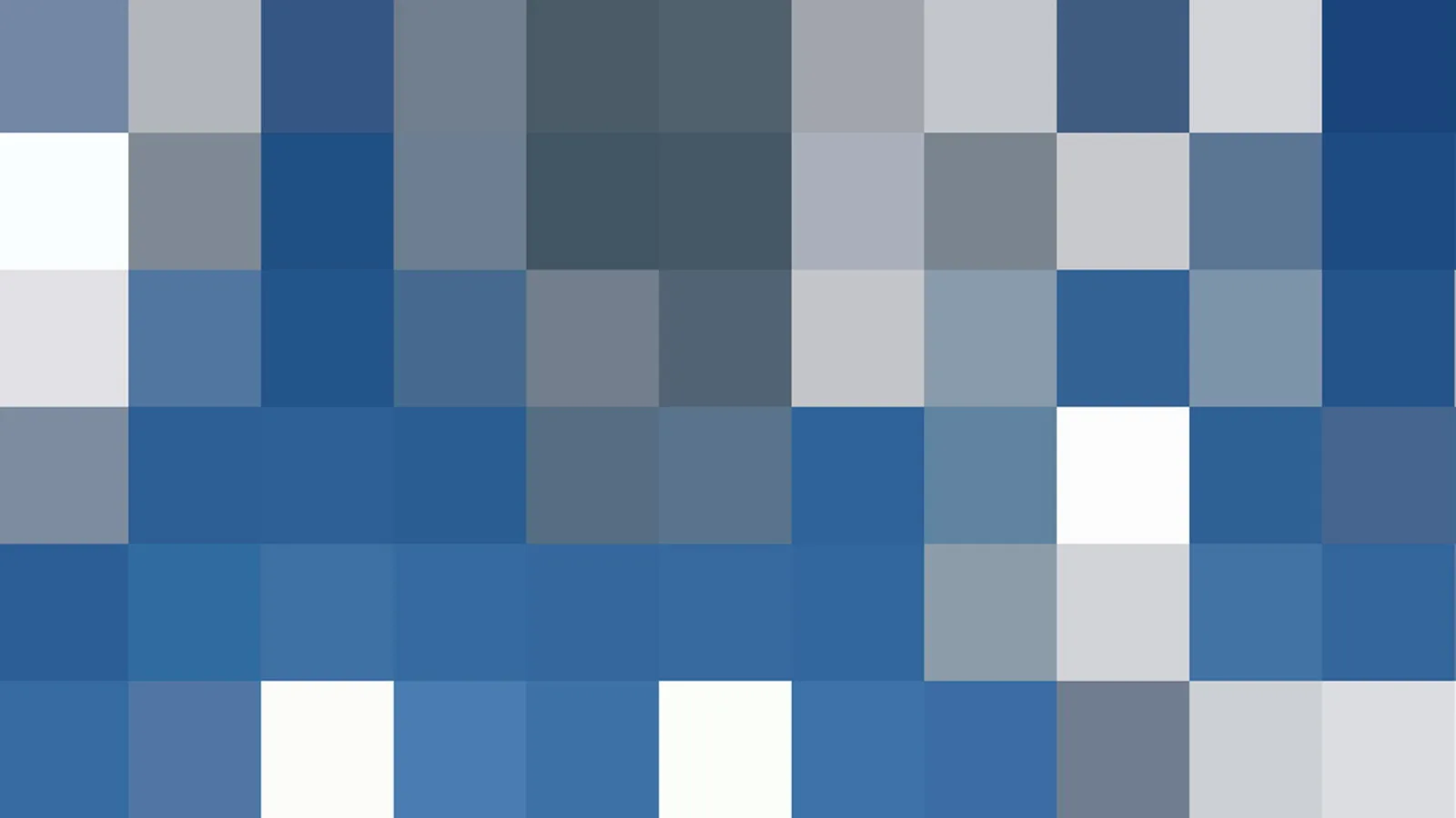 Mosaik aus quadratischen Pixelblöcken in Blau-, Grau- und Weißtönen, in sechs Reihen angeordnet.