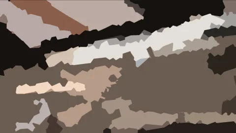 Abstrakte Komposition aus unregelmäßigen Farbflächen in Braun, Beige, Weiß und Schwarz, die diagonal von links oben nach rechts oben verlaufen.