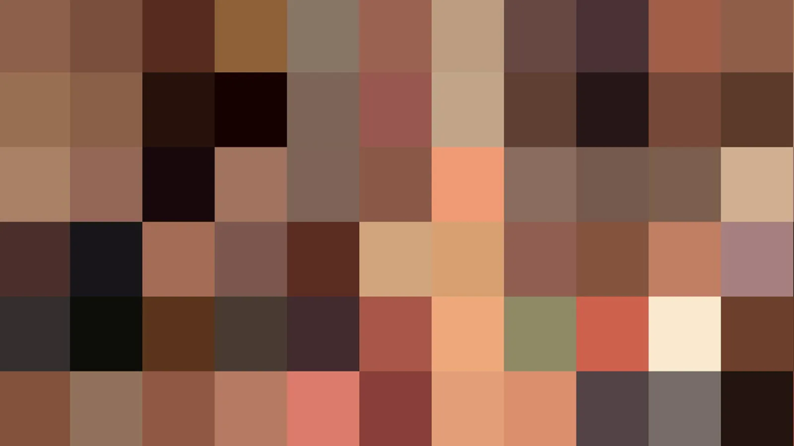 Abstrakte Komposition aus quadratischen Pixelfeldern in Braun-, Rot-, Beige- und Grautönen, ohne erkennbares Motiv.