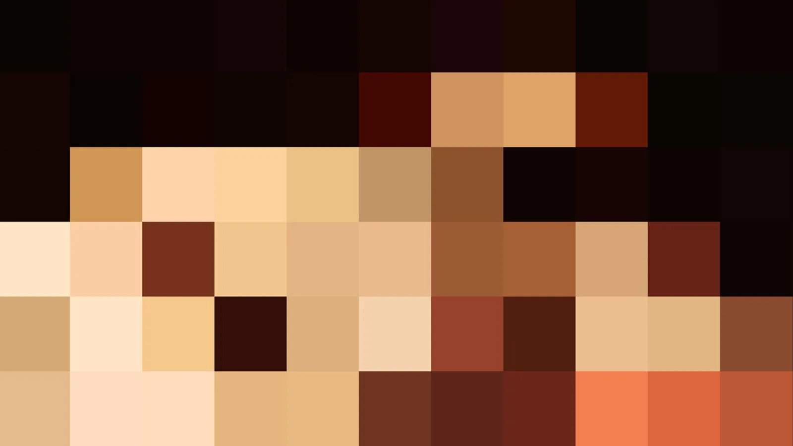 Grobes Pixelmosaik in warmen Braun-, Beige- und Orangetönen, oben und an den Rändern dunkel, unten hell.