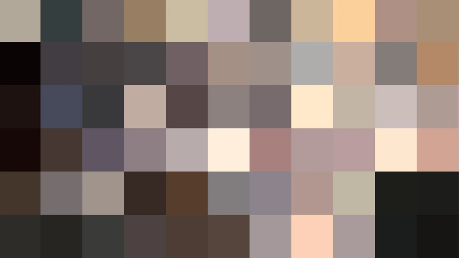 Quadratisches Pixelraster aus gedeckten Grau-, Beige- und Hauttönen, kaum erkennbares Motiv