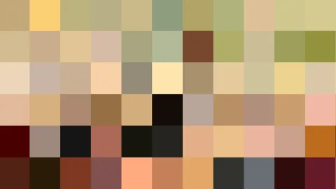 Pixelmosaik aus warmen Beige-, Braun- und Hauttönen mit dunklen Akzenten in der Mitte und an den Rändern.