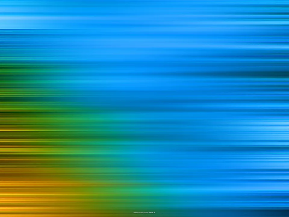 Horizontale, verwischte Streifen in Blau, Grün und Gelb. Links unten dominieren Gelb- und Grüntöne, rechts überwiegt Blau.