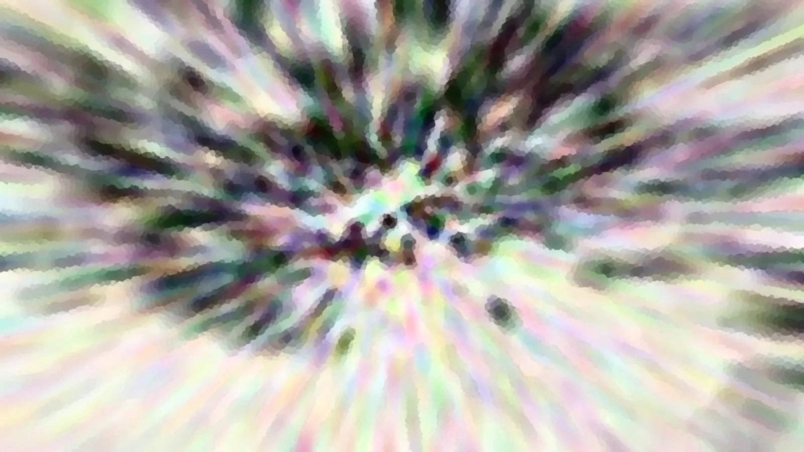 Abstrakte Komposition aus pastellfarbenen Streifen, die radial von einem dunklen Zentrum nach außen laufen.