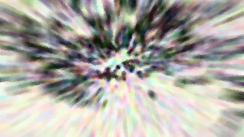 Abstrakte Komposition aus pastellfarbenen Streifen, die radial von einem dunklen Zentrum nach außen laufen.