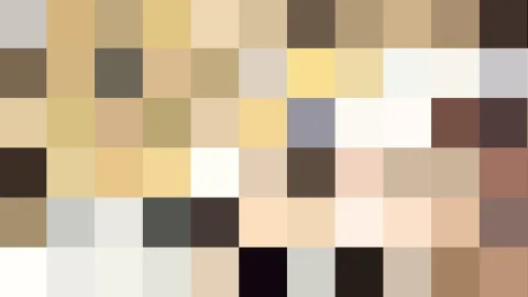 Pixelmosaik aus Beige-, Creme- und Brauntönen mit einzelnen dunklen Feldern in einem Raster.