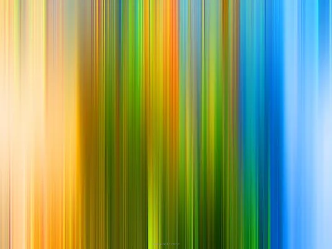 Vertikale, verwischte Streifen in Gelb, Orange, Grün und Blau, die von links nach rechts von Warm zu Kühl wechseln.