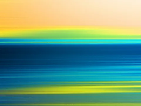 Abstraktes Bild mit horizontalen Streifen: oben warmes Orange, darunter Gelbgrün, ein türkisfarbener Streifen und tiefes Blau, unten wieder Gelbgrün.