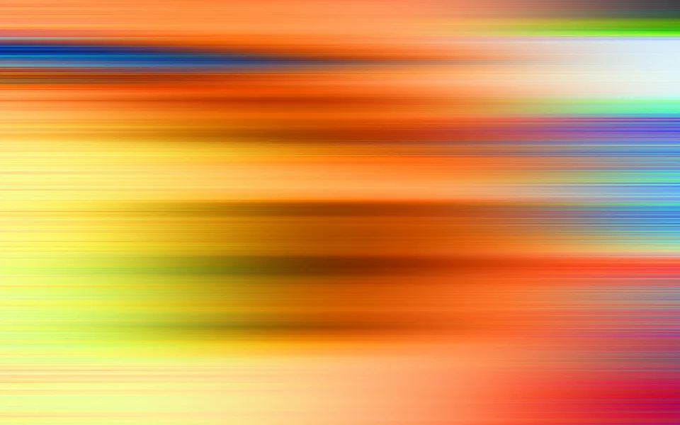 Abstrakte horizontale Streifen in Orange, Gelb, Rot, Blau und Grün, die von links nach rechts verwischen.