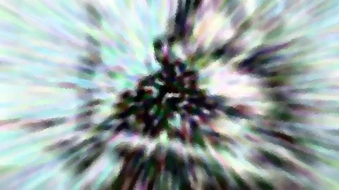 Abstrakte Komposition aus radial angeordneten, pastellfarbenen Schlieren, die von einem dunklen Zentrum nach außen strahlen.