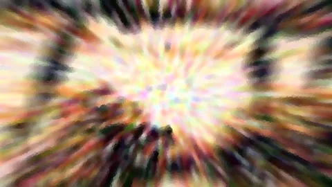 Abstrakte, radial verwischte Farbexplosion mit pastellfarbenen Strahlen, die von einem hellen Zentrum nach außen laufen, an den Rändern dunkler.