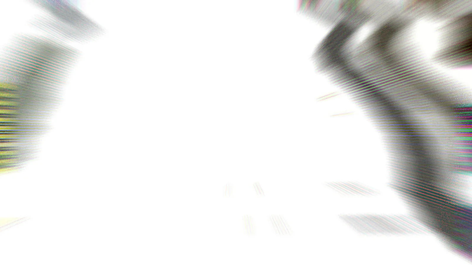 Abstrakte Komposition auf weißem Grund mit grauen, horizontal verwischten Streifen links und rechts, leicht farbig gesäumt.
